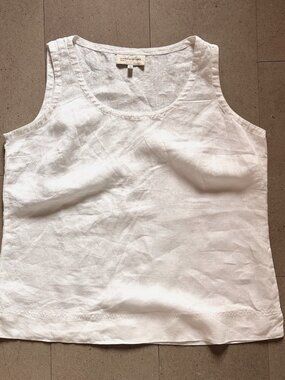 Jones New York White 100% Linen Sleeveless Blouse-Size Large
